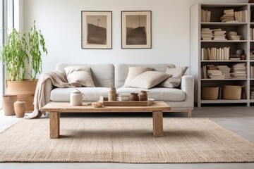 Canvas Print - Flecked jute and cotton rug room architecture furniture.