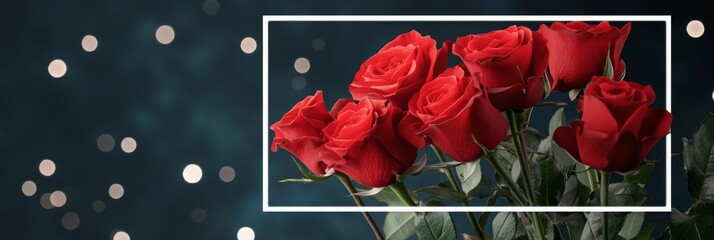 Sticker - A beautiful bouquet of red roses with a blurred black background, symbolizing love, passion, romance, beauty, and elegance.