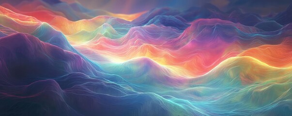 Aufkleber - Vibrant abstract landscape with flowing colors and gentle waves, creating a serene and dreamy atmosphere.