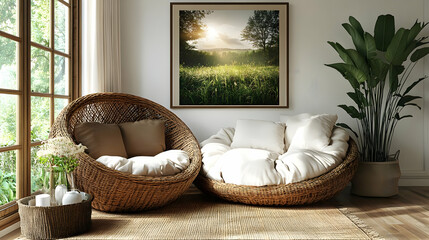 Sticker - Cozy seating area with natural light and greenery.