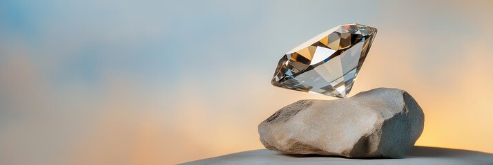 Canvas Print - A sparkling diamond rests on a rock, representing value, success, resilience, and the beauty of nature.