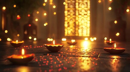 Poster - A serene setting with glowing candles casting warm light, creating a tranquil ambiance perfect for meditation or celebration.