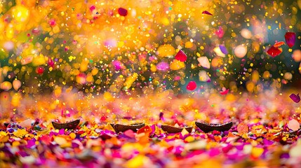 Poster - Colorful petals and sparkling lights create a festive atmosphere, perfect for celebrations, events, and joyful moments.
