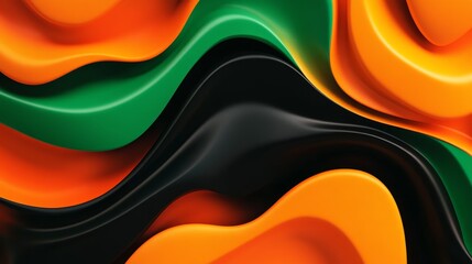 Poster - Abstract wavy pattern in orange, green, and black, symbolizing fluidity, movement, energy, and dynamism.