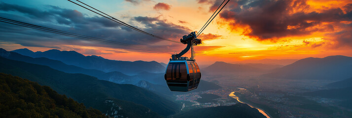 Mountain Cable Car at Sunset