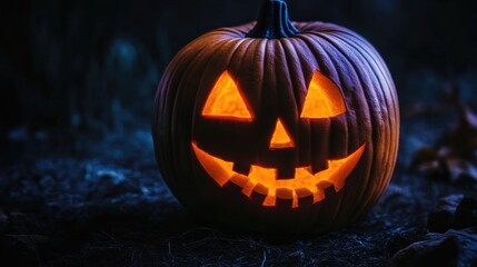 Wall Mural - halloween pumpkin jack o lantern in dark setting