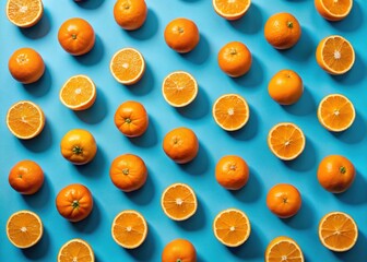 Summer Citrus Flat Lay on Blue Background - Minimalist Trendy Design for Social Media and Wallpaper