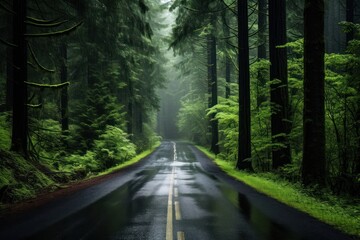 Wall Mural - Forest road landscape outdoors.