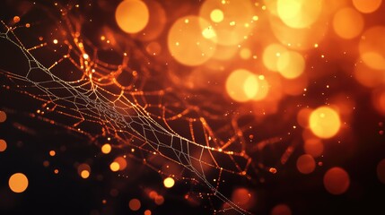 Wall Mural - abstract halloween background featuring close up of cobweb with bokeh circles