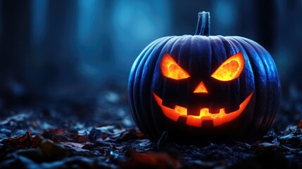 Wall Mural - halloween pumpkin with glowing eyes for a spooky night party