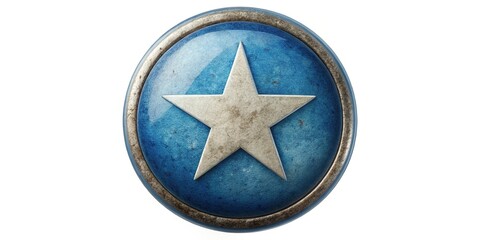 Vintage Blue Round Star Icon Button on White Background for Graphic Design