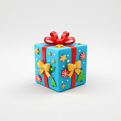 3d Icon of Christmas gift with decorative colorful elements in a white background