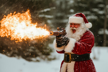 Sticker - A man dressed as Santa Claus holding a gun in the snow