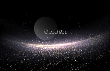 Canvas Print - Isolated beautiful golden arch with shiny tinsel on black background.
