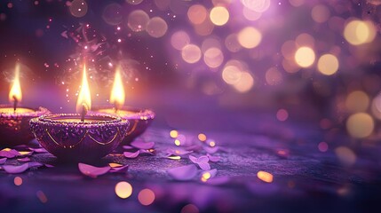 Aufkleber - Serene candles glowing softly in a dreamy purple light, creating a magical atmosphere perfect for celebrations and relaxation.