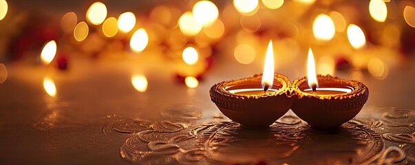 Poster - Two glowing candles create a serene atmosphere with soft bokeh lights, perfect for celebrations and peaceful moments.