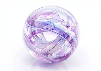 Fototapete - Abstract futuristic glass sphere with lines and ribbons on white background, 3d rendering illustration, white blue purple pastel color theme, isolated, white background