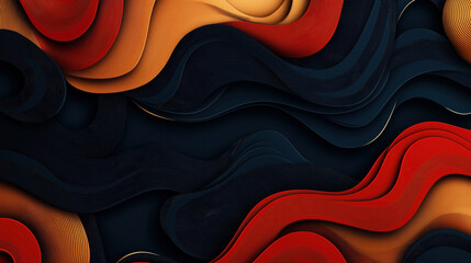 Canvas Print - Abstract layered background featuring flowing waves in shades of red, orange, and dark blue with subtle textures and gradients for a 3D effect.