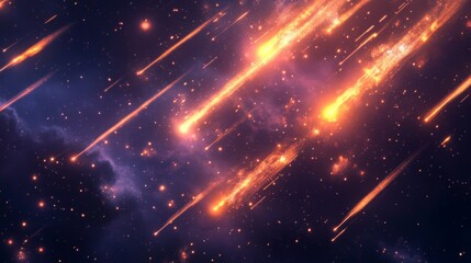 Aufkleber - A stunning cosmic scene featuring bright meteors cascading through a starry sky, illuminating the dark expanse of space with fiery trails.