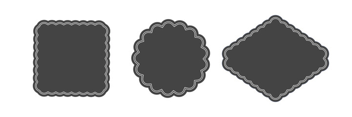Fototapete - Black shapes border with thin scallop lines. Classic style frame for text, tag, stickers
