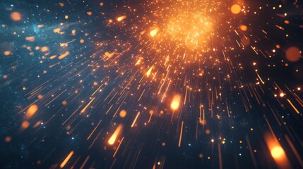 Aufkleber - A vibrant display of orange and blue particles radiating outward, creating a dynamic and energetic effect resembling cosmic explosions or fireworks.