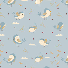 Naklejka na meble Adorable doodle birds pattern perfect for backgrounds wallpapers and fabric designs