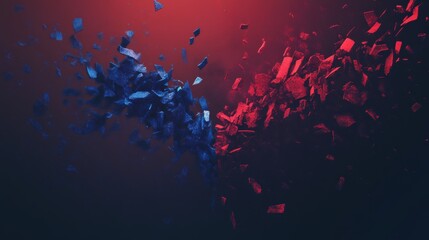Poster - Dramatic Split of Red and Blue Colors in Abstract Art