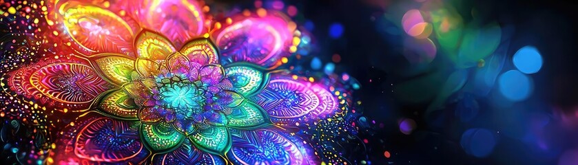 Poster - Vibrant digital flower design with colorful patterns and abstract elements creating a mesmerizing visual experience.