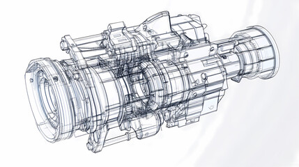 Sketch of industrial equipment. Wire-frame style. 3d illustration