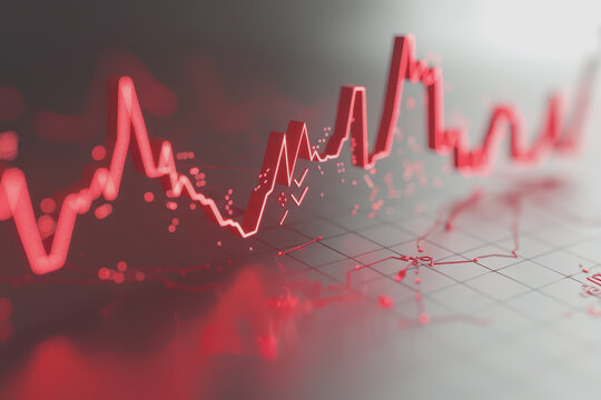 Minimalist stock market downturn graph with arrow plunging downwards on a white background.