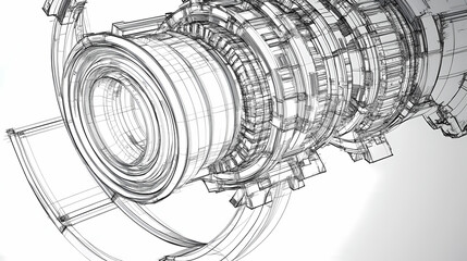 Sketch of industrial equipment. Wire-frame style. 3d illustration