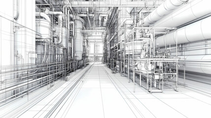 Sketch of industrial equipment. Wire-frame style. 3d illustration