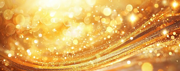 Poster - Stunning golden background with shimmering lights and elegant waves, perfect for luxury and celebration themes.