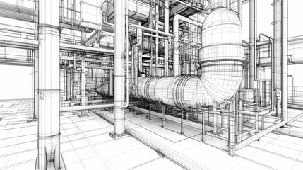 Sketch of industrial equipment. Wire-frame style. 3d illustration