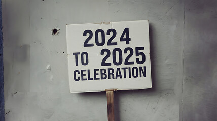 White sign with black text, New Year celebration, 2024 to 2025. 
