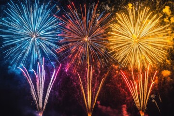 Poster - Colorful fireworks exploding in the night sky