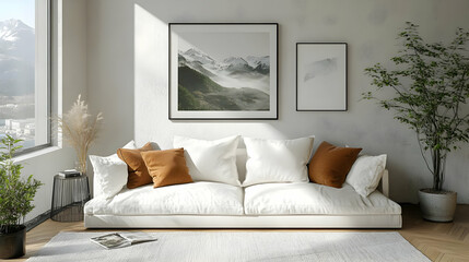 Canvas Print - Cozy living room with a minimalist design and nature-inspired decor.