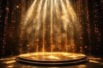 Poster - Round podium receiving golden rain of glitter and sparkles