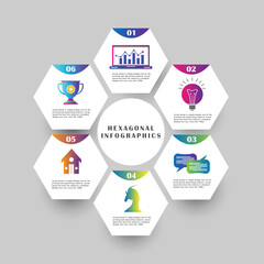 Hexagon Diagram Infographic Template. Infographic hexagon 6 process to success