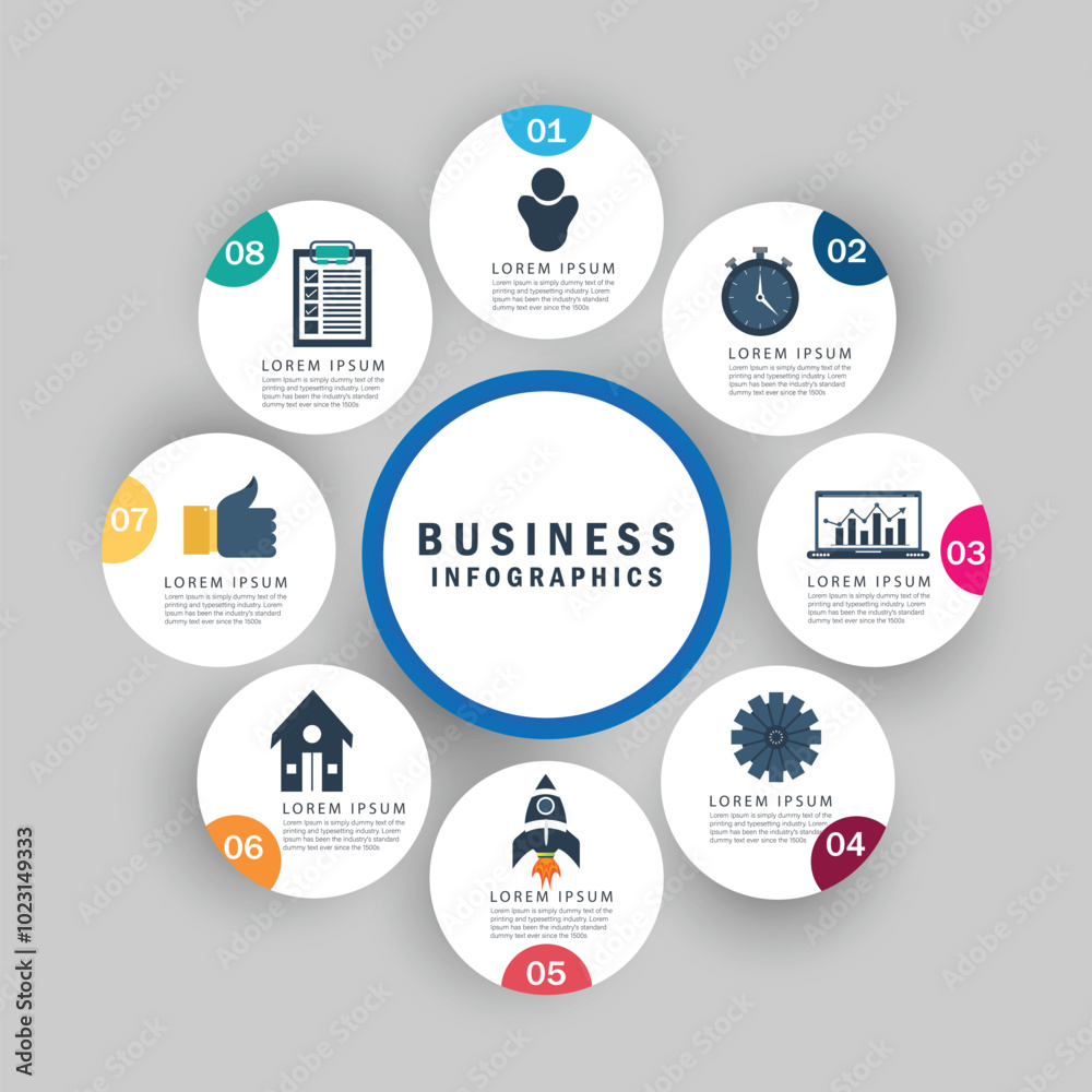 Circle diagram vector infographic presentation template chart 8 options ...