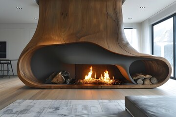 Wall Mural - Modern Artistic Fireplace Design in a Contemporary Living Space