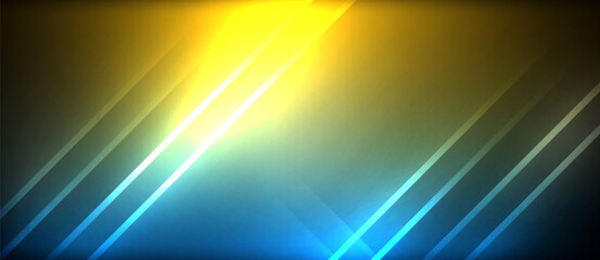 Aufkleber - Neon glowing circle rays, light round lines in the dark, planet style neon wave lines. Energetic electric concept design for wallpaper, banner, background