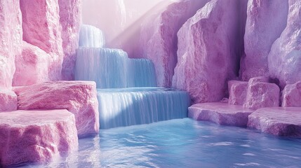 Canvas Print - A pink waterfall is flowing down a pink rock wall