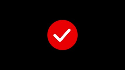Poster - Animated white check mark icon in red circle. Tick mark or approval sign. Correct or verified icon.
