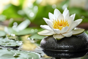 Wall Mural - Spa still life with water lily and zen stone in a serenity pool - generative ai