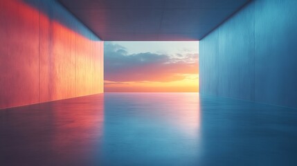 Wall Mural - A large, empty room with a blue wall and a red wall