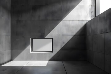 Canvas Print - Minimalist Concrete Room with Dramatic Light and Shadow Play