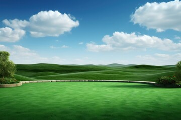 Canvas Print - Empty green field stage grassland landscape outdoors.