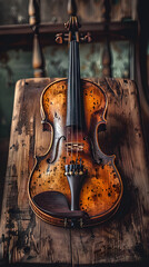 Timeless Elegance: The Classical Beauty of a Violin on a Vintage Wooden Table