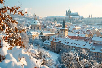 Wall Mural - Enchanting Winter Wonderland: A Snow-Covered Cityscape